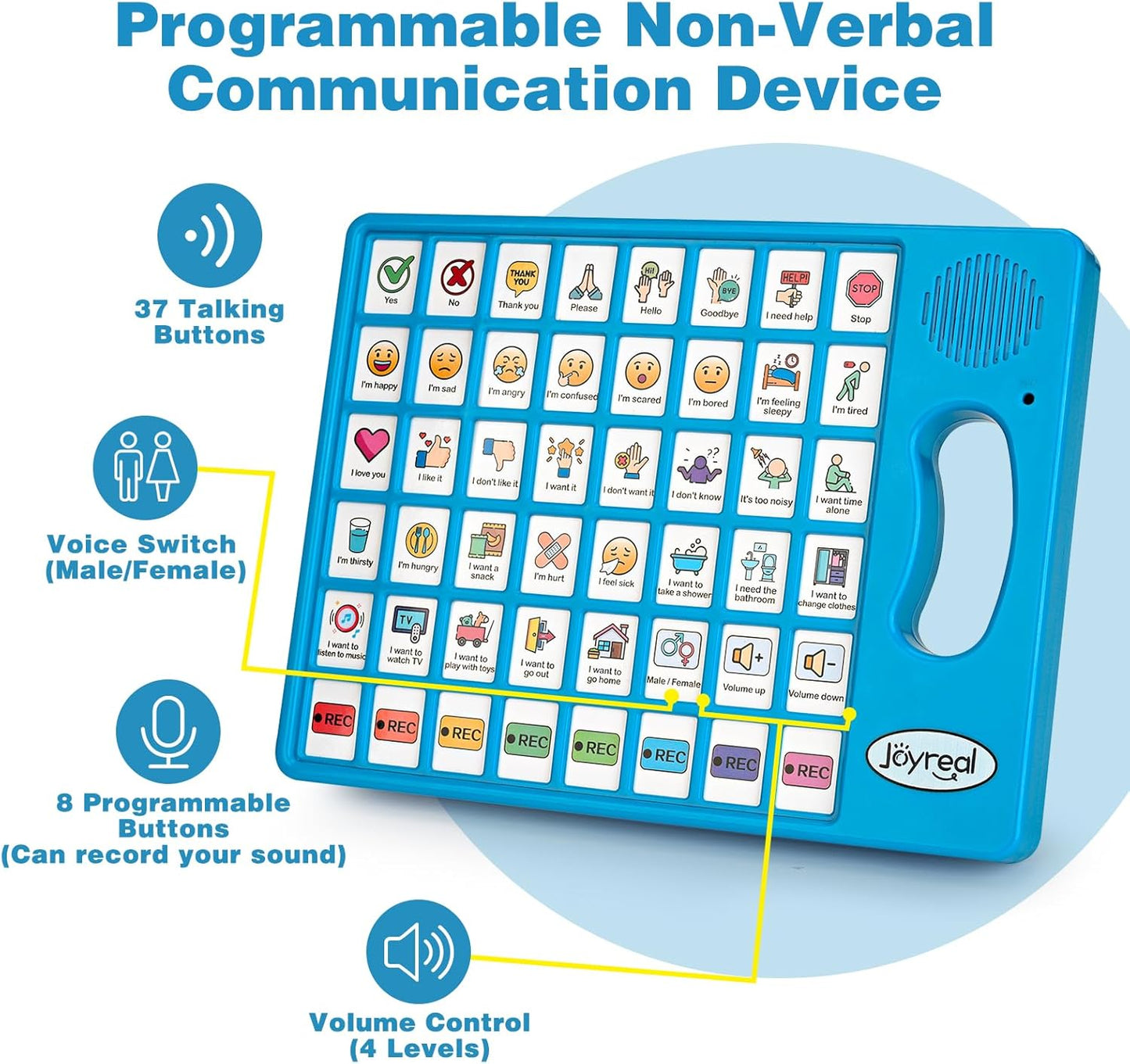 Joyreal AAC Device for Autism, Non Verbal Communication Tools for Speech Therapy & Stroke Rehab. Autism Communication Board with 5 Programmable Buttons & Adjustable Volume, Autistic Kids Must Haves