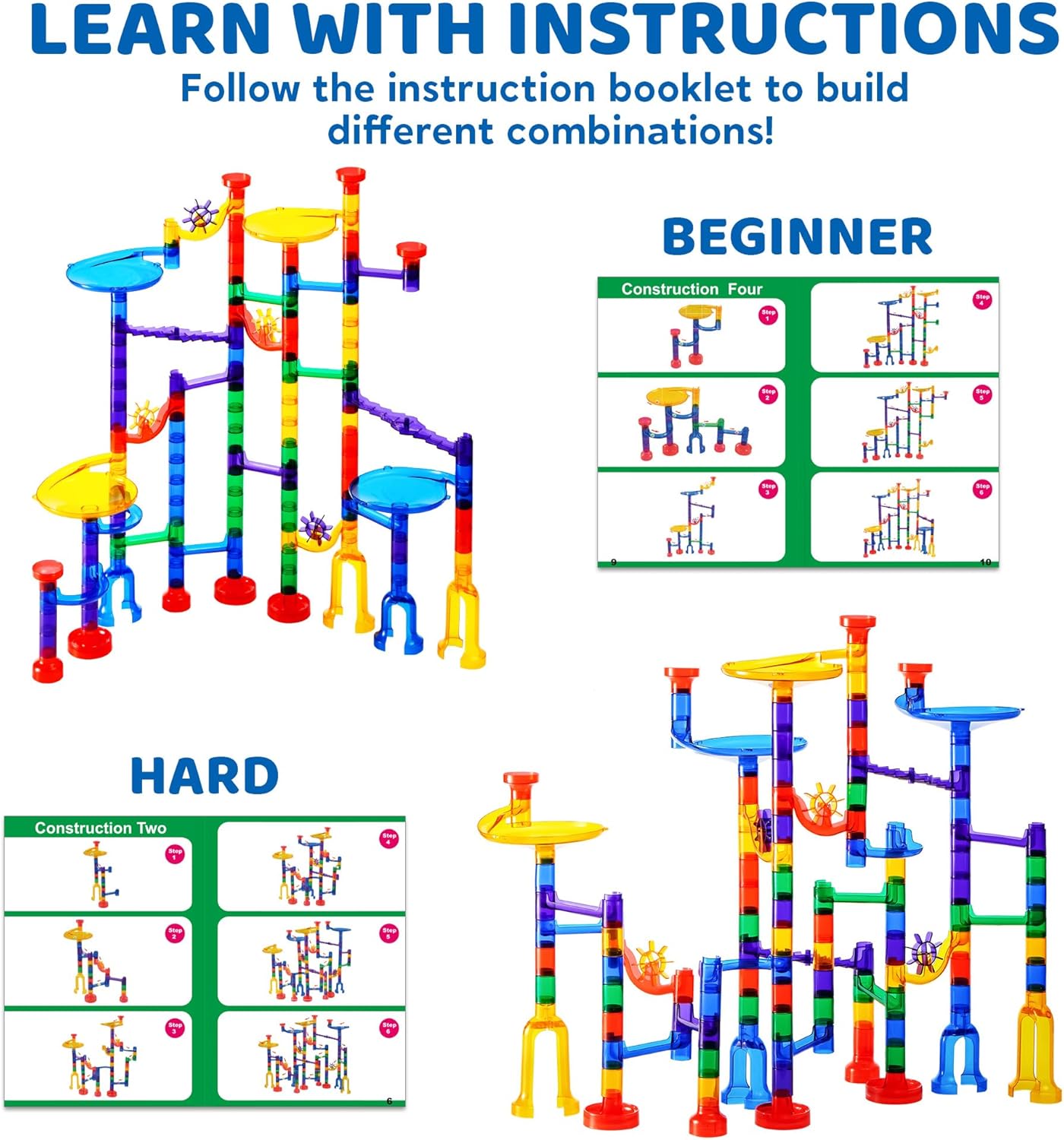 JOYIN 150Pcs Glowing Marble Run- Construction Building Blocks Toys with 5 Glow in The Dark Glass Marbles, STEM Educational Building Block Toy, Birthday Gifts, Easter Basket Stuffers