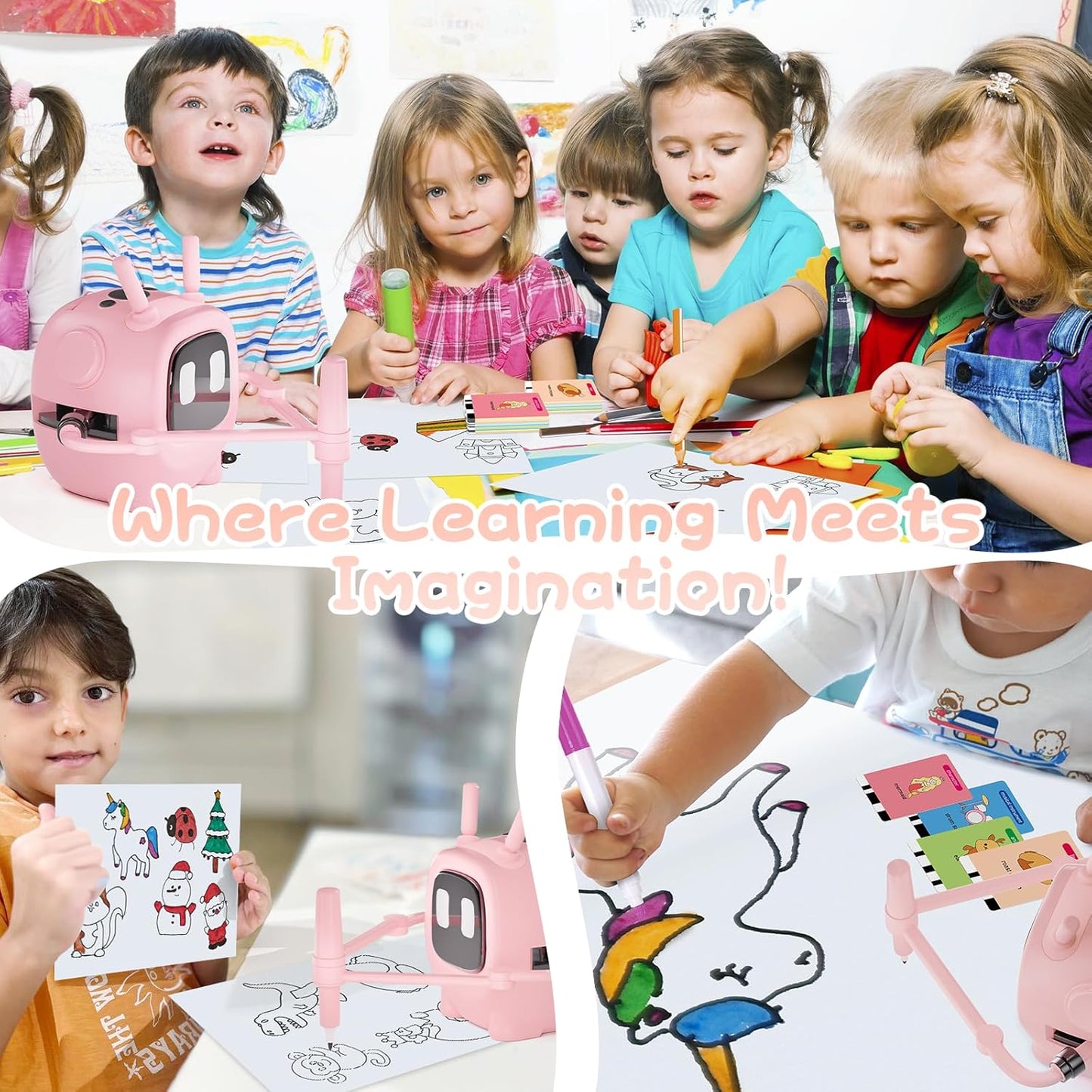 Drawing Robot for Kids with 192 Cards, Smart Robot Drawing Machine Toys for 3+ Year Old Boys and Girls, Interactive Painting Learning and Educational Toy Perfect for Birthday Chirstmas Party, White