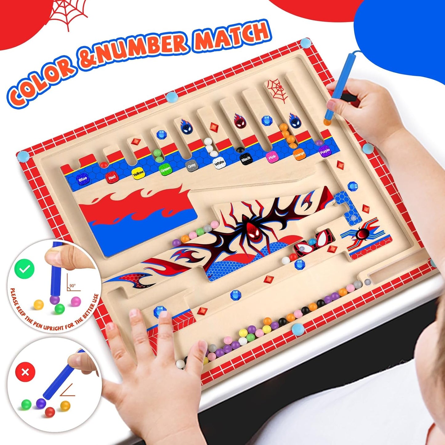 wakeInsa Magnetic Color and Number Maze,Montessori Toy for 2-5 Years Old Girls,Wooden Magnet Balls Puzzles,Toddler Busy Board Game,Preschool Learning Activities,Christmas & Birthday Gift for Kids