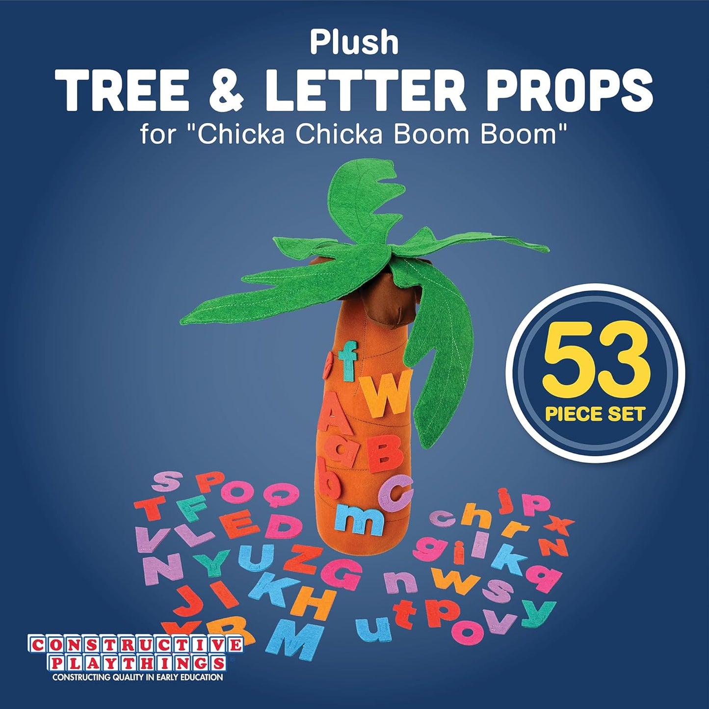Constructive Playthings Tree and Letters Props for "Chicka Chicka Boom Boom" Children's Book, 14" H Plush Tree with 26 Lowercase and 26 Uppercase Letters for Kids Ages 2+