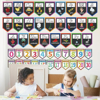 48 Pieces Cursive Alphabet and Number Back to School Bulletin Board Set, Cursive Letter Formation Cards, Early Learning Posters Cards for Kindergarten Primary Classroom Wall Décor(Cursive Style)