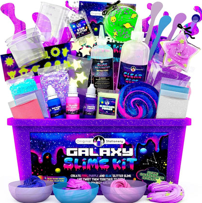 Original Stationery Galaxy Slime Kit for Kids Ages 8–12, DIY Space Slime Set with Glow-in-The-Dark Stickers & Galactic Glitter, Fun Cosmic Craft for Creative Play, Birthday Gift for Boys & Girls