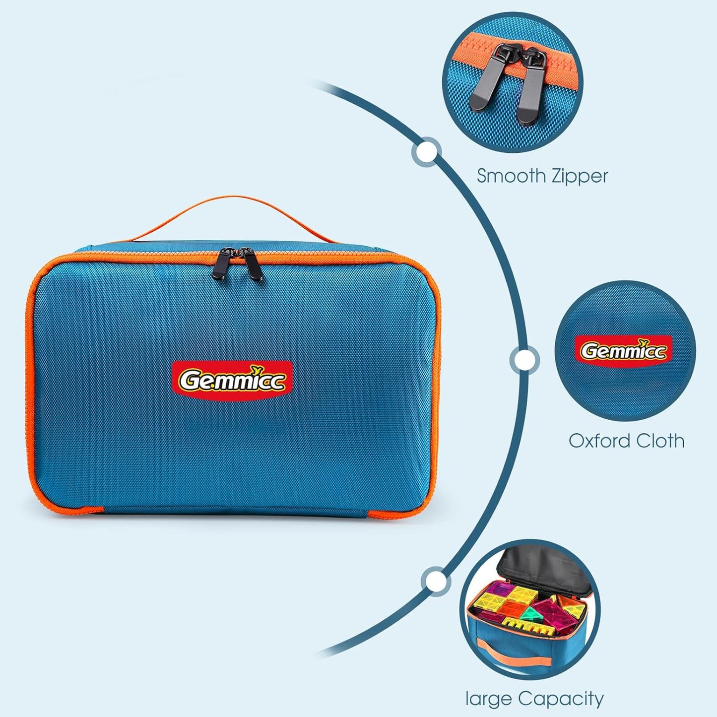 Gemmicc Toy Carry Case,Magnetic Tiles Storage Bag, Water Resistant Oxford Cloth Organizer, Box Storage Bin for Playroom, Classroom,Home Organization(Blue)
