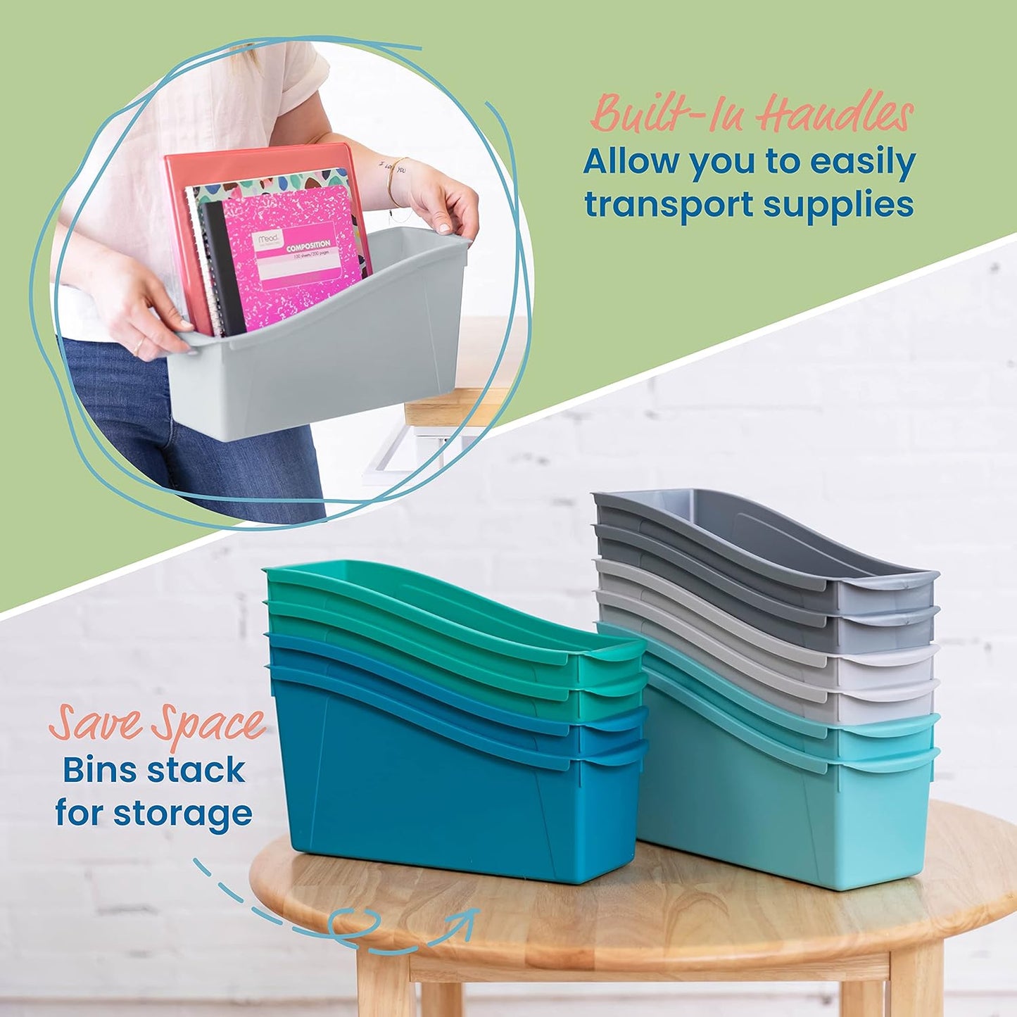 ECR4Kids Linking Plastic Storage Book Bin, Multipurpose Organization, Neon Purple, 10-Piece