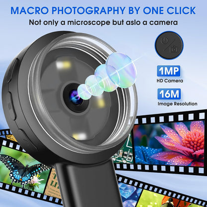 Pocket Digital Microscope for Adults Kids: 100X Handheld Magnifying Glass with Light, USB Coin Magnifier for Collector, Portable Jewelers Loupe with 2" Screen, Mini Scope for Trichome