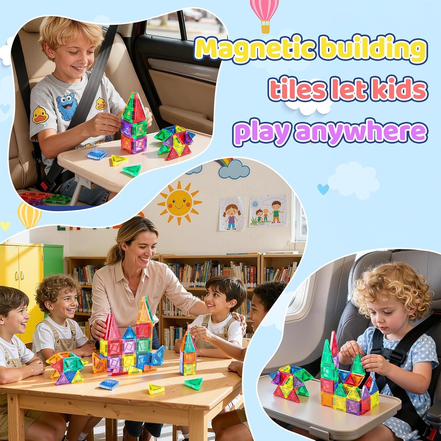 Mini Magnetic Tiles Toddler Travel Essentials Set,1.5Inch 42PCS Magnetic Building Tiles Portable Construction Toys for Airplane Car Kid Aged 3+ Birthday Gift