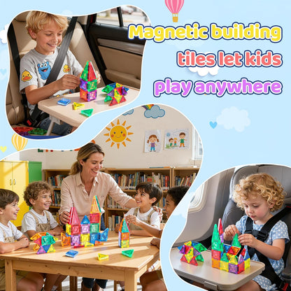 Mini Magnetic Tiles Toddler Travel Essentials Set,1.5Inch 42PCS Magnetic Building Tiles Portable Construction Toys for Airplane Car Kid Aged 3+ Birthday Gift