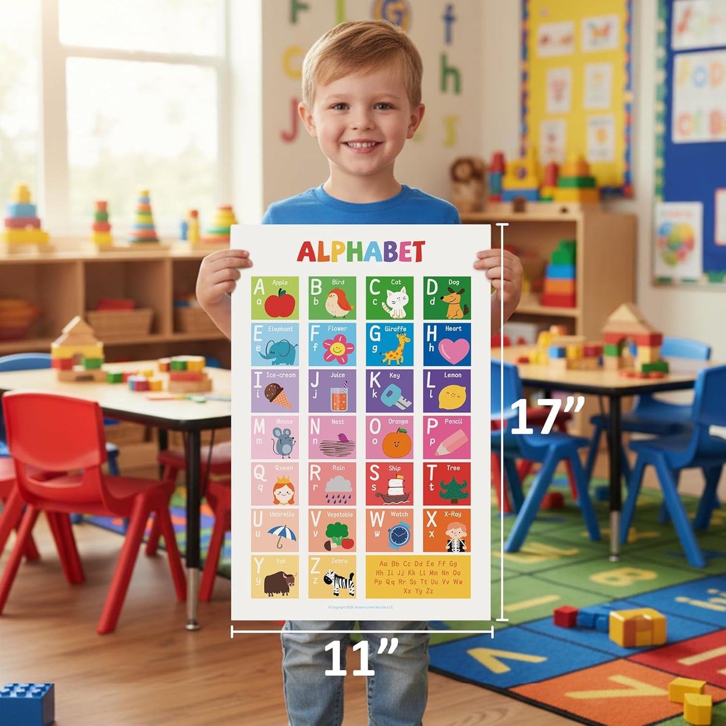 16 Laminated Educational Posters for Toddlers & Kids - Homeschool Supplies & Kindergarten Classrooms - Includes Alphabet ABC, Numbers 1-100, Shapes, Colors, World & USA Map (17x11", Ships Flat)
