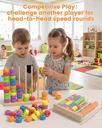 Color Pile Up Challenge, Color Matching Stacking Puzzle Game, Wooden Color Match Challenge Game, Rainbow Ring Challenge Stack Puzzle, Easter Basket Stuffers, Tabletop Brain Games For Family (L-2SET)