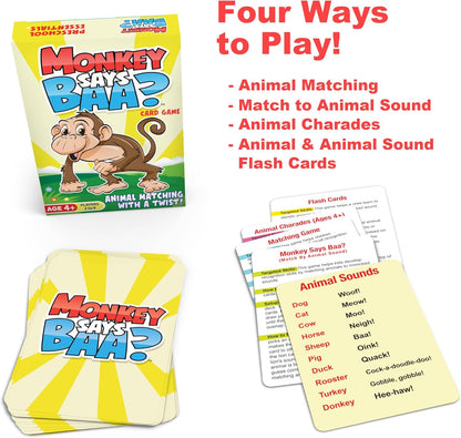 Monkey Says Baa? – Animal Matching Game for Kids Ages 4 and Up | Fun Preschool Learning Activities with Mimicked Animal Sounds & Charades for Sensory Play – Birthday Gift for Boys & Girls