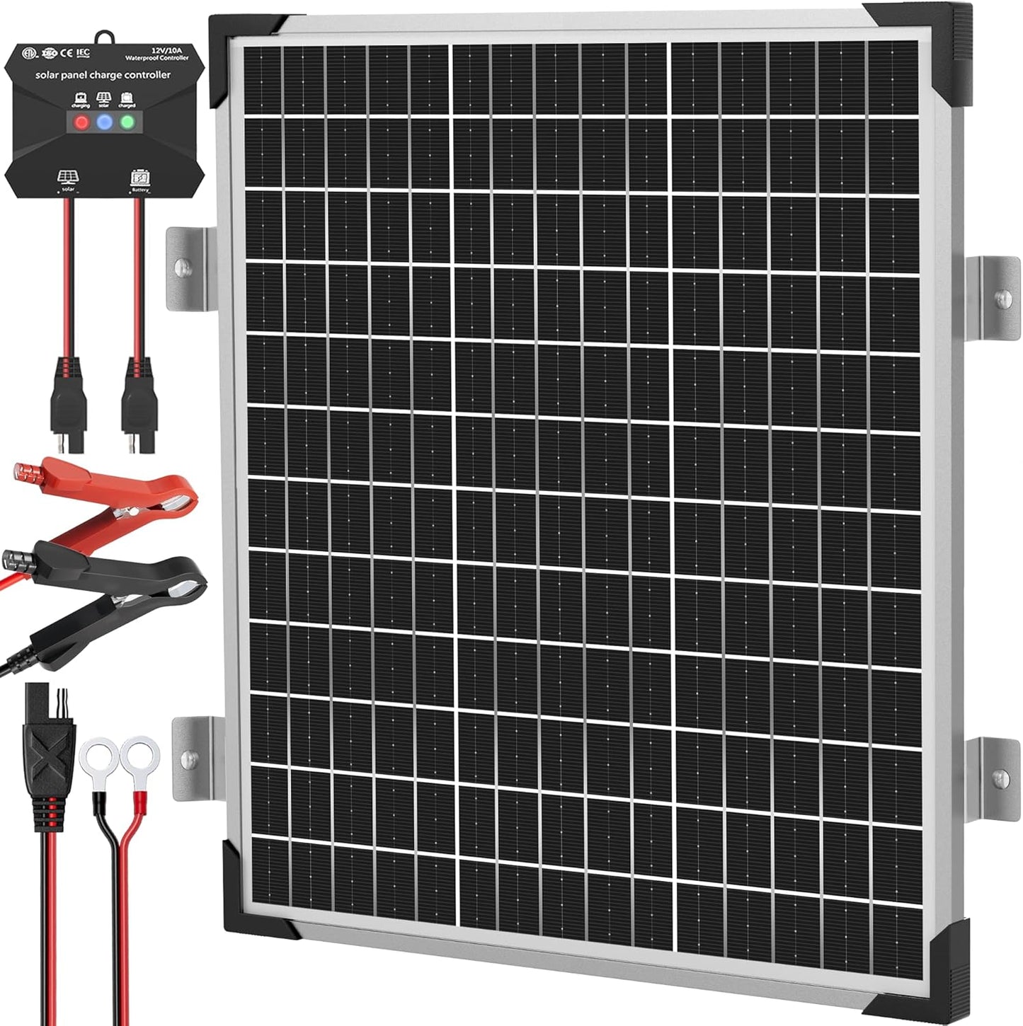 Voltset 12V Solar Battery Charger - 20W Waterproof Solar Panel Kit with Smart MPPT Controller - Trickle Charger Maintainer for Car RV Boat Marine Trailer Automotive Trailer Truck Motorcycle