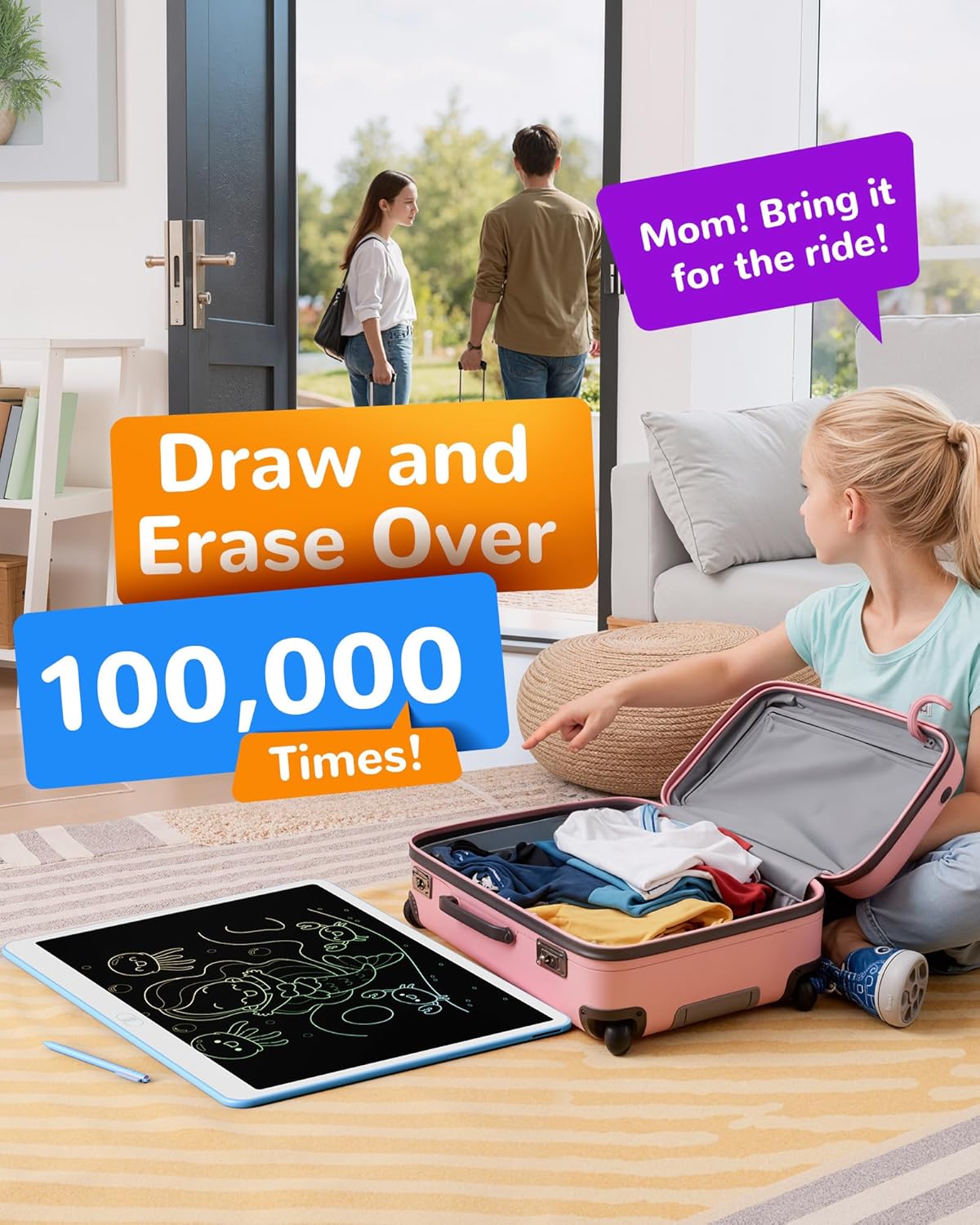 KOKODI LCD Writing Tablet, 12 Inch Colorful Toddler Doodle Board Drawing Tablet, Erasable Reusable Electronic Drawing Pads, Educational and Learning Toy for 3-6 Years Old Boy and Girls(Blue)