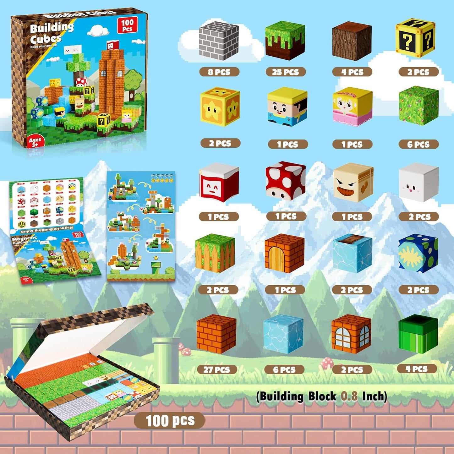 ToyUnited Magnetic Blocks-100PCS Magnetic Building Blocks Magnet Cube Toys Stacking,Build Forest World Set,STEM Montessori Sensory Toys for Kids Boys Girls Age 3 4 5 6 7 8 9 10 Easter Birthday Gift