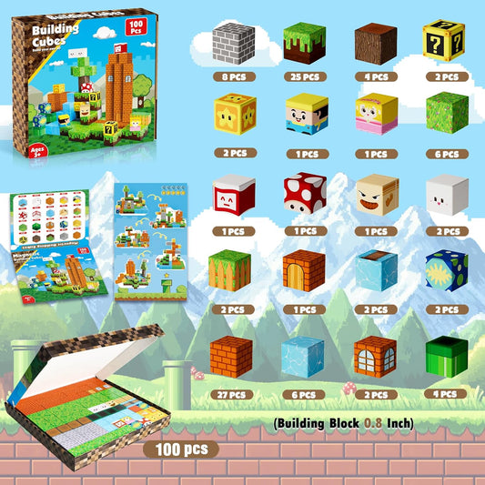 ToyUnited Magnetic Blocks-100PCS Magnetic Building Blocks Magnet Cube Toys Stacking,Build Forest World Set,STEM Montessori Sensory Toys for Kids Boys Girls Age 3 4 5 6 7 8 9 10 Easter Birthday Gift