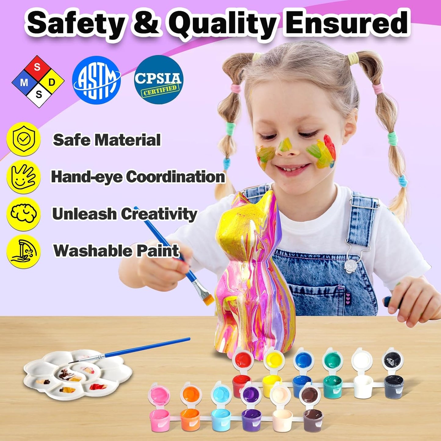 FUNZBO 4.3in Paint Your Own Dinosaur Lamp Kit - Arts and Crafts Supplies Painting for Kids Teens, DIY Night Light Dinosaur Toy for Boy Girl 3 4 5 6 7 8 9 10 11 12 Birthday Gift