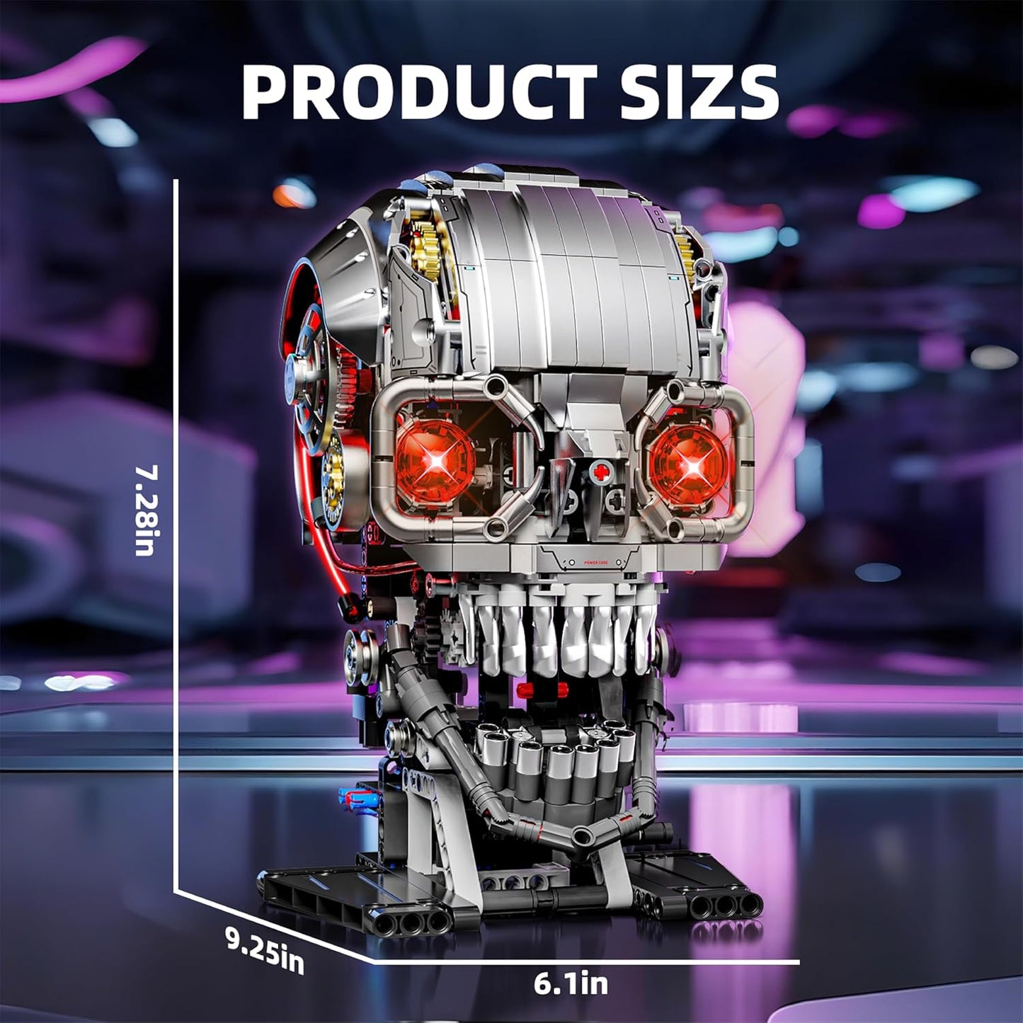 1085-PCS Mechanical Piranhas Fish Building Set with LED Light, Movable Linkage Gears, Display Stand,Mechanical Fish