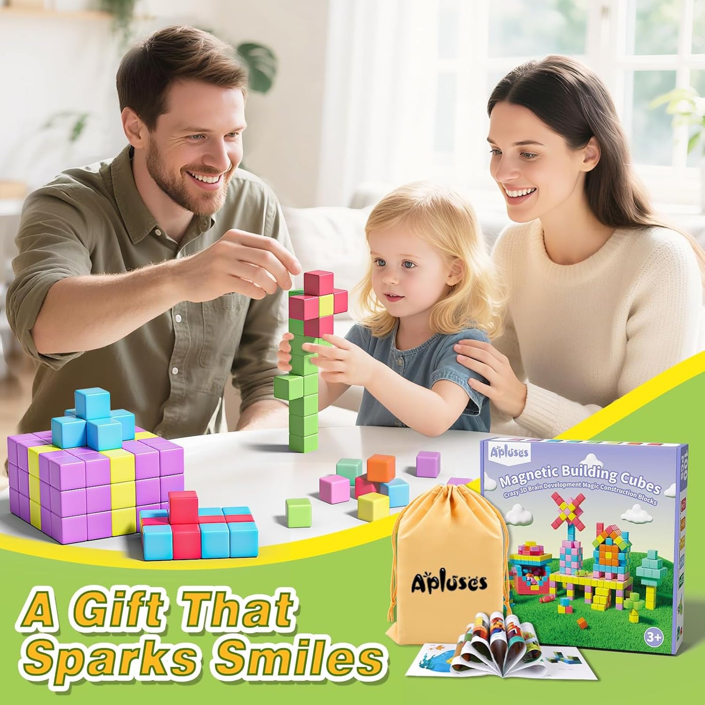 Apluses 45PCS Magnetic Blocks - Transparent Magnet Cubes, Toddler Building Blocks, Sensory Autism Gifts for Kids Ages 3+, Preschool Travel Toys for 3-5 Year Old Boys and Girls