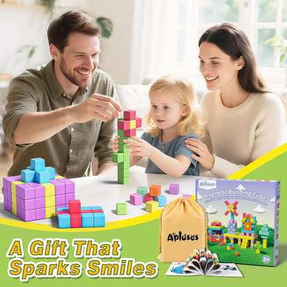 Apluses 45PCS Magnetic Blocks - Transparent Magnet Cubes, Toddler Building Blocks, Sensory Autism Gifts for Kids Ages 3+, Preschool Travel Toys for 3-5 Year Old Boys and Girls