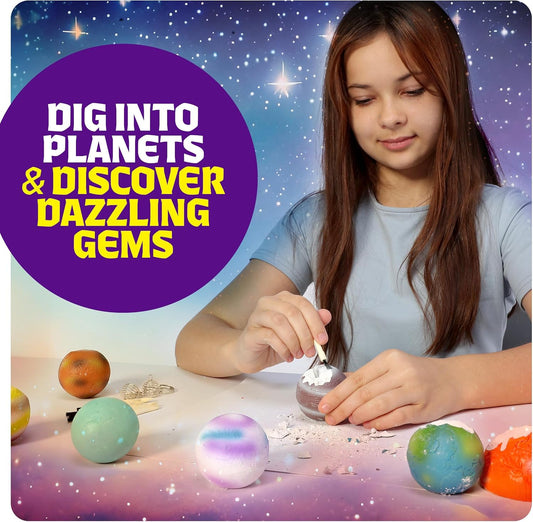 Dan&Darci Galaxy Gem Dig Kit for Kids - Gemstones Digging Science Kits for Kid Age 6-7, 6-8, 8-10 - Gifts for 6 7 8 9 10 11 Year Old Boys & Girls - Planet Space Toys for Ages 8-10 STEM for Boy & Girl