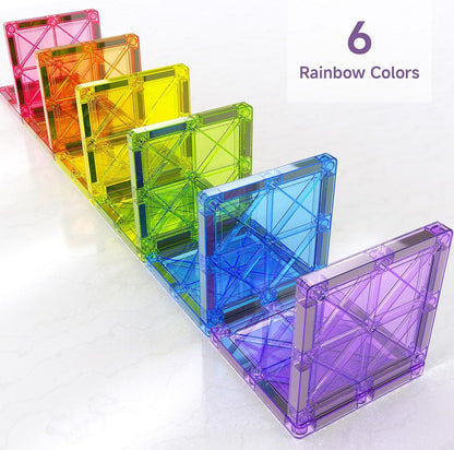 42-Piece Mini Magnetic Tiles Travel Set with Metal Storage Box - Portable STEM Building Blocks for Kids Ages 3-8, Montessori Educational Toys for Airplane & Car Rides, Gift for Boys & Girls