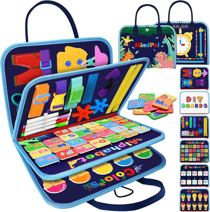 MindPal Busy Board, Montessori Toy for Over 3 Year Old, Toddlers Educational Activity Developing Sensory Board for Fine Basic Dress Motor Skills, Travel Toys for Plane Car, 3+ Years Boys Girls