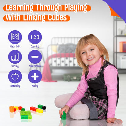 SpriteGru Math Linking Cubes, Math Cubes Manipulatives with Activity Cards Linking Cube Math Counters for Kids Kindergarten Learning Activities