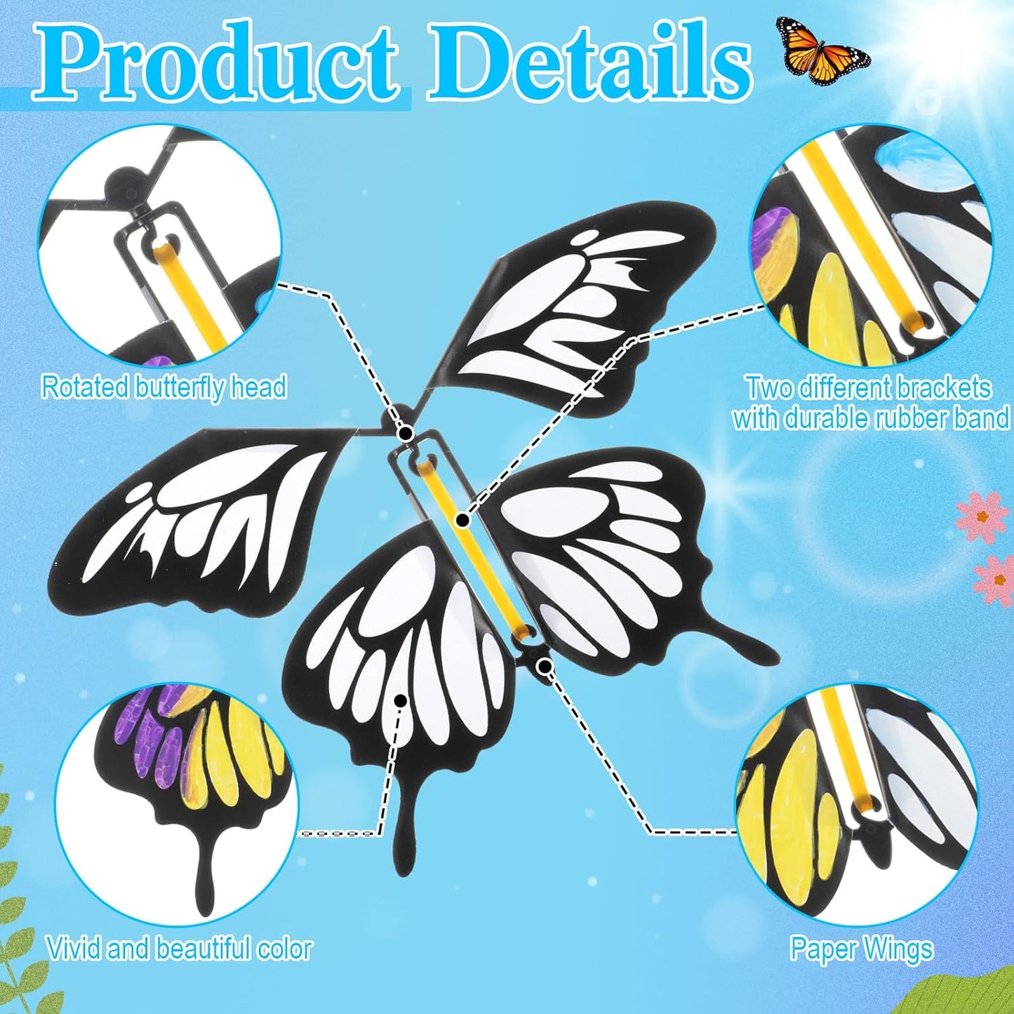 Seenelling 44 Pcs Flying Butterfly Craft Kit with 32 Wind up Butterflies and 12 Color Pens People Painting White Paper Butterflies DIY Toy for Party Game School Activity Birthday Gift (Style 3)