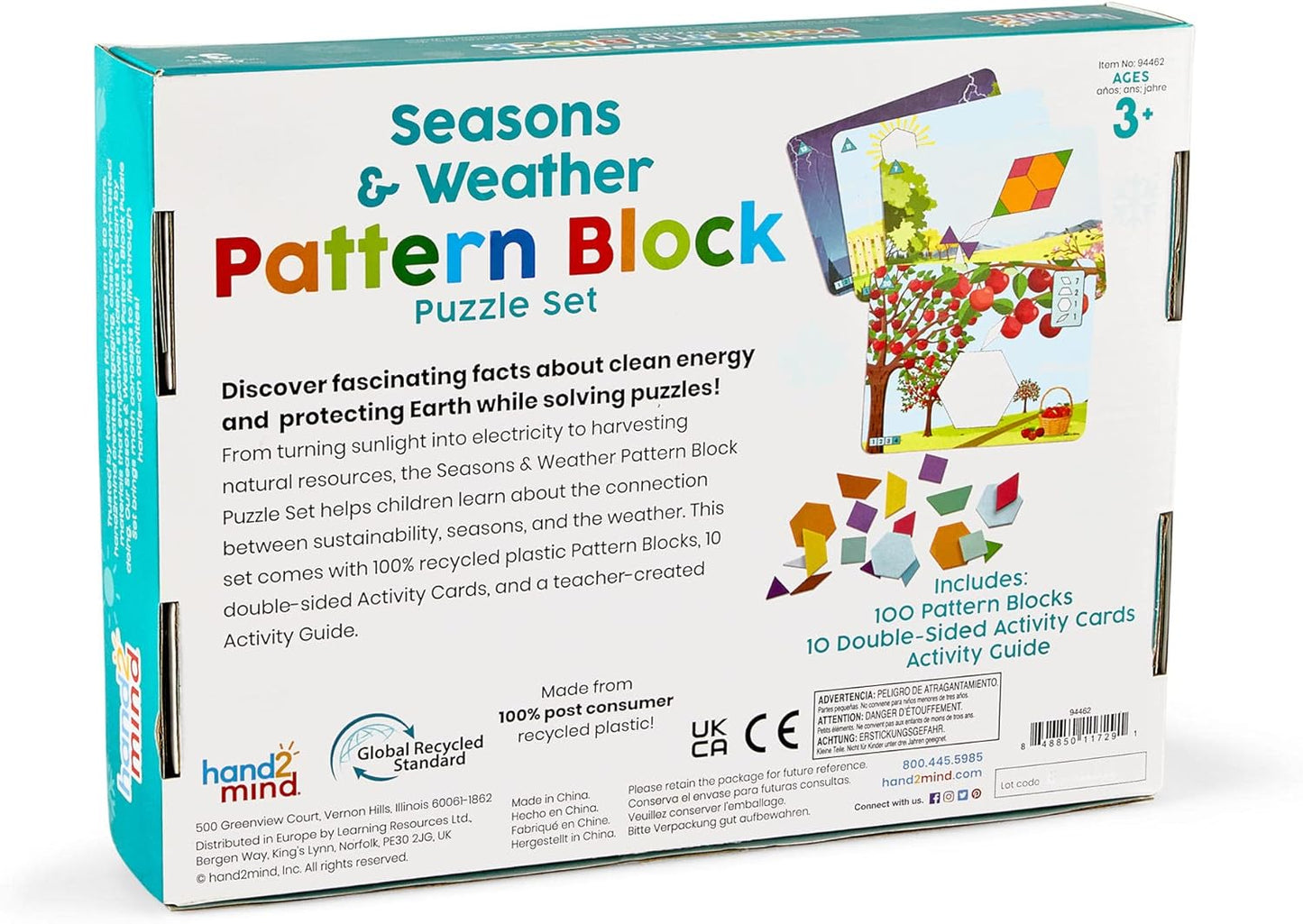 hand2mind Recycling and Conservation Pattern Block Puzzle Set, Tangram Puzzle, Geometric Shapes for Kids, Pattern Blocks Cards, Pattern Play, Toddler Battern Blocks, Kindergarten Learning Activities