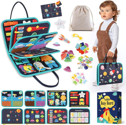 Toddler Sensory Busy Board: Travel Toy Activity Book for Girls Boys, Motor Skill Development Gift for Baby Aged 3-4 Years, Fine Educational Preschool Montessori Learning Toy for Car Airplane Dinosaur