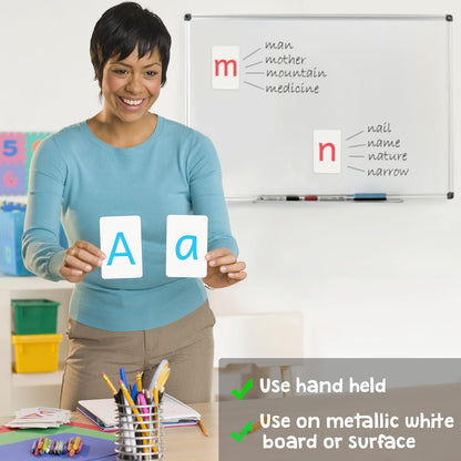 Attractivia Magnetic Big Alphabet ABC Flash Cards - 52 Sturdy Uppercase & Lowercase Large Letters, Black - for Classroom Teachers, Homeschool, ESL, Kids and Adults