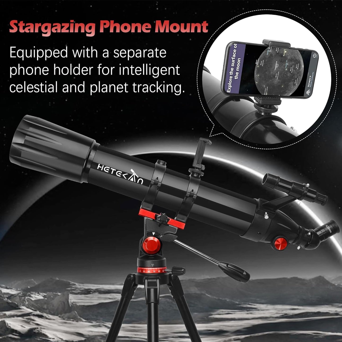 HETEKAN Telescope, Telescope for Adults High Powered, 90mm Aperture 900mm Refractor Telescopes for Kids & Beginners, Magnification 450X,for Planet Observation with Stainless Tripod & Phone Adapter