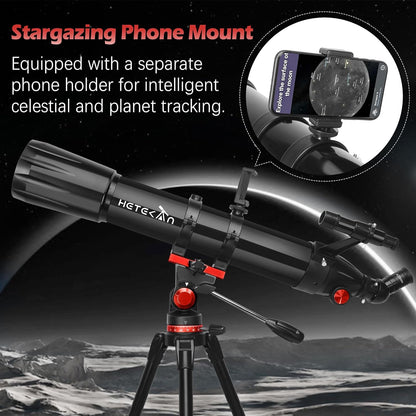 HETEKAN Telescope, Telescope for Adults High Powered, 90mm Aperture 900mm Refractor Telescopes for Kids & Beginners, Magnification 450X,for Planet Observation with Stainless Tripod & Phone Adapter