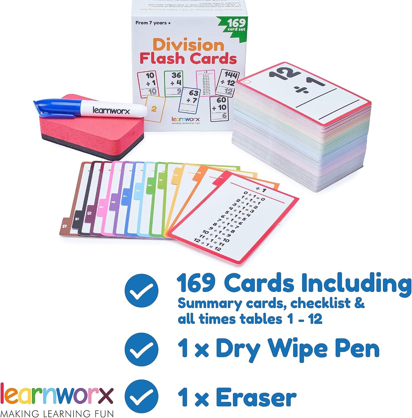 Division Flash Cards 3rd Grade 4th 5th and 6th – 169 Math Flashcards – All Facts 1-12 - Learn Division for Kids - for Ages 6, 7, 8, 9 and 10