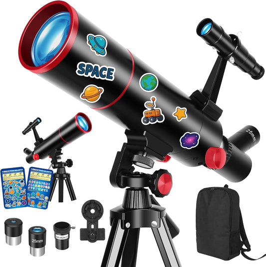 HETEKAN Telescope for Kids & Adults High Powered, 80mm Aperture 500mm Astronomy Telescope for Beginners (20X-150X), Portable Refractor Telescope with Tripod, Phone Adapter, Backpack & Stickers (Black)