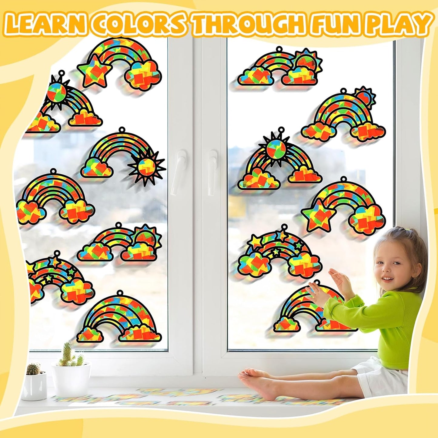 32 Sets Outer Space Suncatchers Craft Kit DIY Window Stained Glass Effect Planet Astronaut Alien Paper Crafts Home School Classroom Decoration Kid Birthday Gift Creative Art Project Activity Game - Colors B