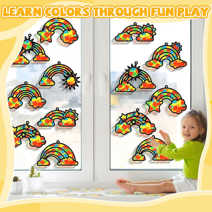 32 Sets Outer Space Suncatchers Craft Kit DIY Window Stained Glass Effect Planet Astronaut Alien Paper Crafts Home School Classroom Decoration Kid Birthday Gift Creative Art Project Activity Game - Colors B