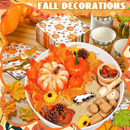 Hiawbon Thanksgiving Sensory Bin Kits, Fall Sensory Bin Fillers, Maple Leaves Pumpkins Pine Cones Sensory Box for Thanksgiving Fall Decor Birthday