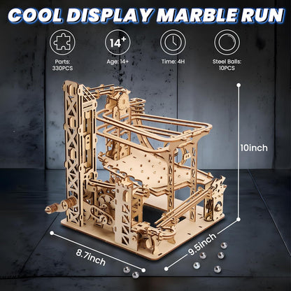 3D Wooden Puzzles for Adults: 371pcs Wood Mechanical Marble Run Model Kits with Roller Coaster Building Set for Adults - 3D Brian Teaser Desk Toys Wooden Puzzles for Men Women Hobbies Gifts