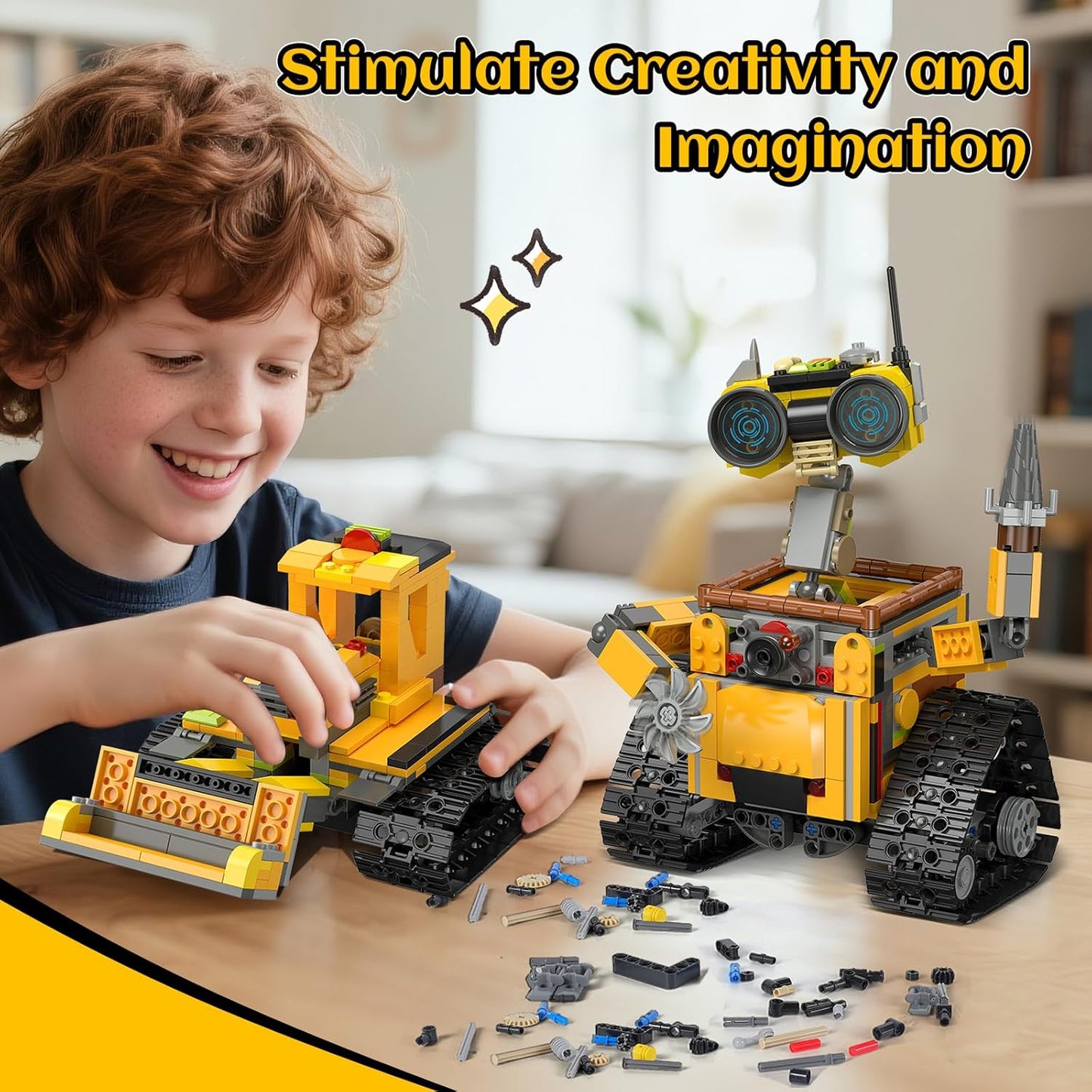 HiWEEGO Robot Building Sets for Kids - 5 in 1 Wall Robotic Kit, 748 PCS Robot with Interchangeable Arms Bulldozer Plane Building Block Toy Model for Boys Girls 8-12 Easter Home Decor