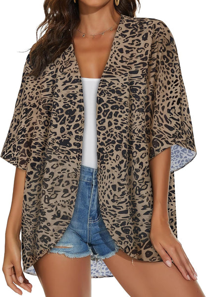 Womens Kimono Cardigans Beach Cover ups Swimwear Puff Sleeve Loose Casual Summer Tops 2026