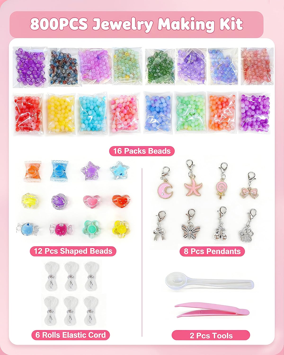 Eohemeral Bracelet Making Kit for Girls 6-12, Jewelry Making Kit with 800 Beads, DIY Bracelet Maker Machine, Built-in Storage & Bead Recycler, Kids Crafts Toy No Batteries Required (Pink)