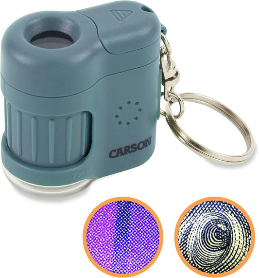 Carson MicroMini 20x Lighted Compact Pocket Microscope, UV and LED Flashlight, Orange (MM-280O)