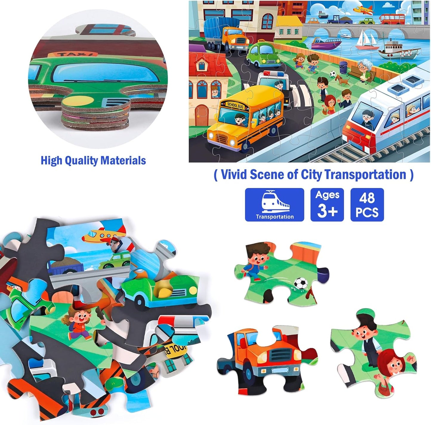 Jumbo Floor Puzzle for Kids,Construction Site Jigsaw Large Puzzles,48 Piece Construction Vehicle Puzzle for Toddler Ages 3-5,Children Learning Preschool Educational Toys,Gift for 4-8 Years Old