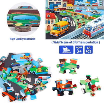 Jumbo Floor Puzzle for Kids,Construction Site Jigsaw Large Puzzles,48 Piece Construction Vehicle Puzzle for Toddler Ages 3-5,Children Learning Preschool Educational Toys,Gift for 4-8 Years Old