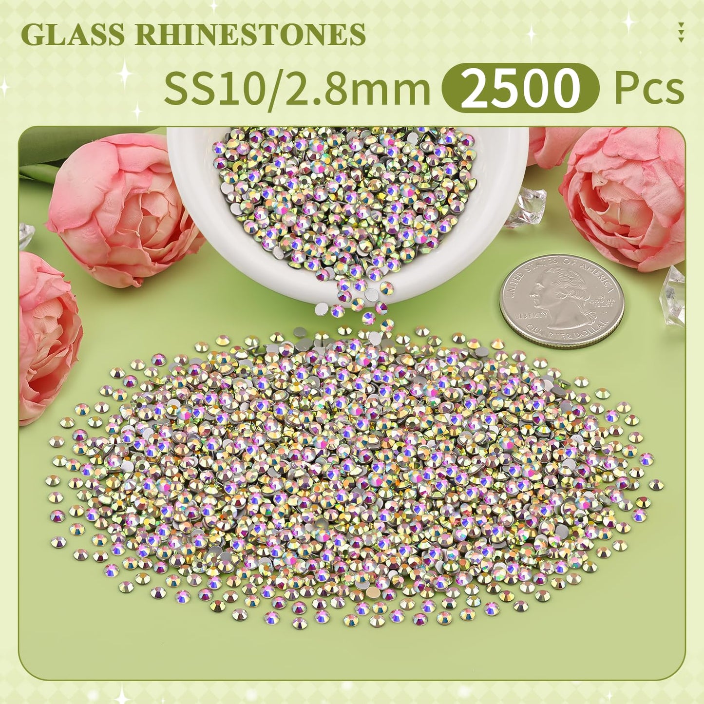 5000PCS SS6/2mm Glass Crystal Rhinestones (Clear), Bedazzling Flatback Rhinestones for Crafting DIY Crafts Nail Art Makeup Decoration, Gems Diamond Charms for Tumbler Shoes Clothing Mug