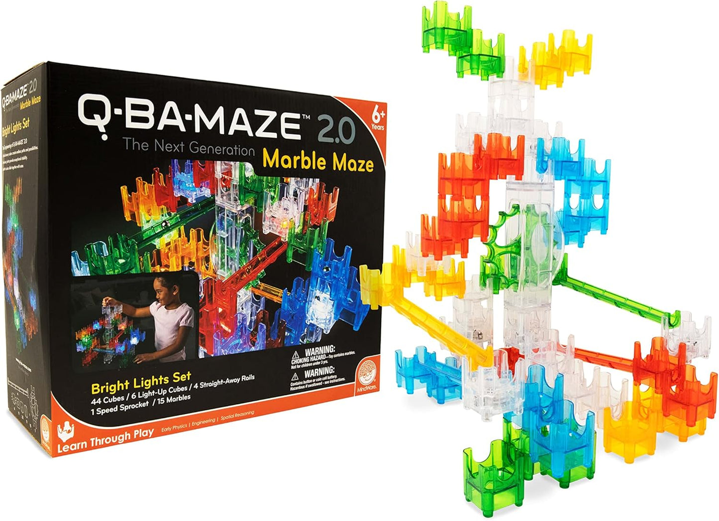 MindWare Q-BA-Maze Bright Lights The Next Generation Marble Maze Kids Toys - STEM Marble Run - Recommended for Ages 6+ - Educational Gift for Boys and Girls