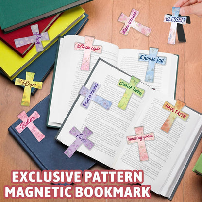 Magnetic Bookmarks - Tumwisk 24PCS Bible Bookmark Christian Bookmarks Cross Bookmark Book Magnets, Magnetic Cross Page Holders for Bibles Study, Religious Gifts for Teacher Students Book Lovers