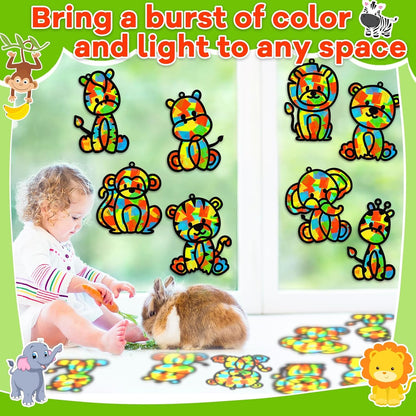 32 Sets Outer Space Suncatchers Craft Kit DIY Window Stained Glass Effect Planet Astronaut Alien Paper Crafts Home School Classroom Decoration Kid Birthday Gift Creative Art Project Activity Game - Colors A