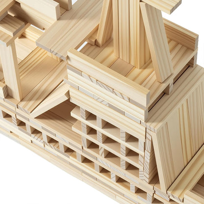 Premium 300 Pcs Natural Wooden Building Blocks for Kids Ages 3-12,Pine STEM Construction Toy - Open-Ended Classic Building Blocks Set for Castles, Bridges & Towers, Educational Learning Gift (4.7 in)